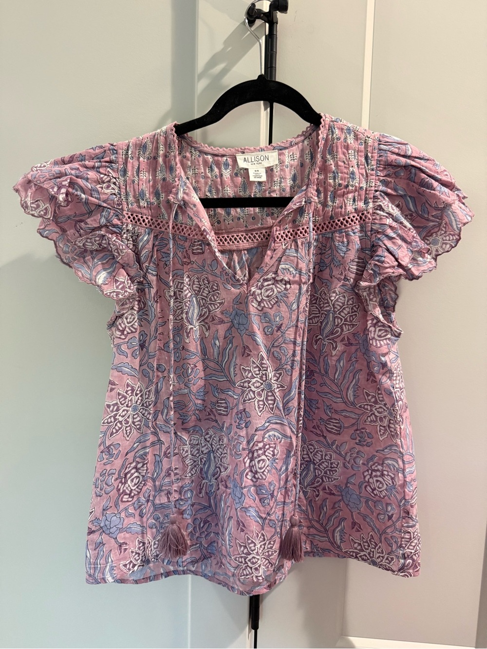 Allison New York Purple Floral Tie-Front Ruffle Sleeve Top and Skirt Set (2 pc)